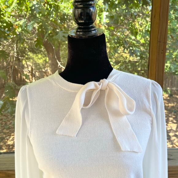 J. Crew Women's Mixed-Media Sweater With Bow Ivory Size S - Picture 4 of 7